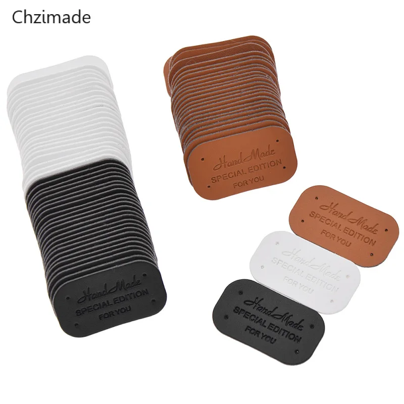 Lychee Leben 24Pcs Handgemachte Kleidung Bekleidung PU Leder Etiketten Jeans Taschen Schuhe Tags Diy