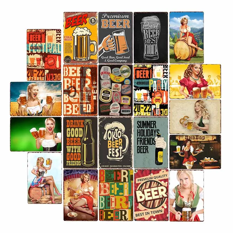 Pin up Mädchen Bier Metall Zeichen Vintage Plakette sexy Dame Pub Bar Wand plakat Malerei Wohnkultur