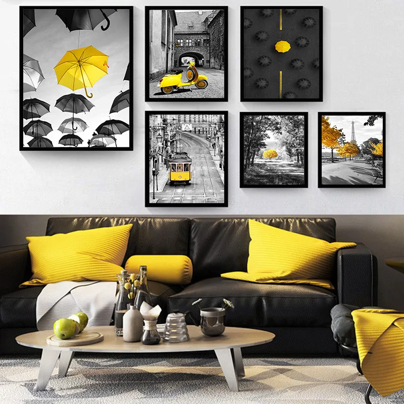 Foto Europäischen Landschaft Bild Wohnkultur Nordic Leinwand Malerei Wand Kunst Gelb Stil Landschaft