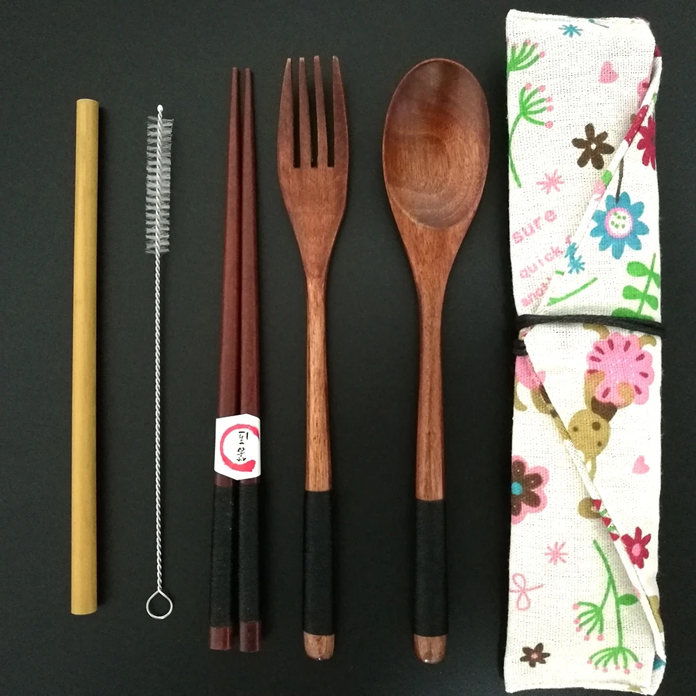 Tragbare Geschirr Set Holz Besteck Sets mit Nützliche Löffel Gabel Stäbchen Reise Geschenk Geschirr