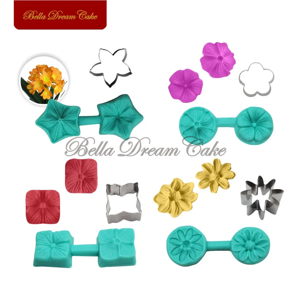 4 stil Blume Blütenblatt Veiner Silikon Formen Mit Edelstahl Cutter Mold Set Fondant DIY