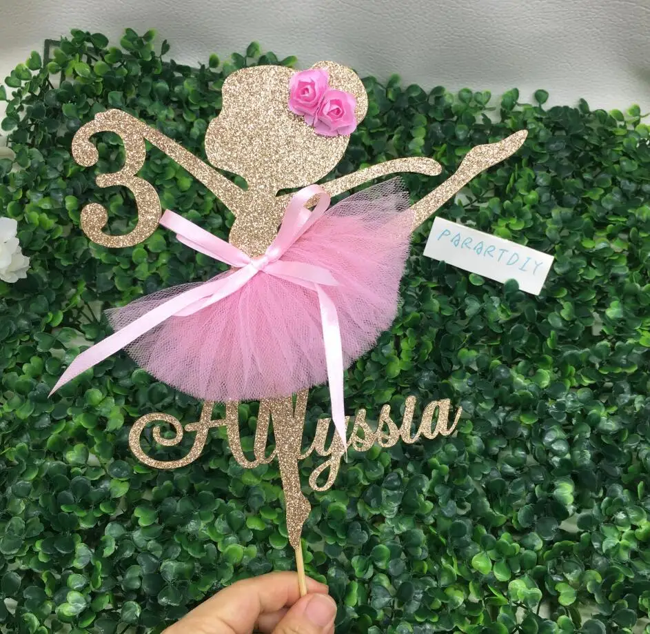 Personalisierte alter mädchen Ballerina geburtstag party kuchen Topper gold glitter papier eine