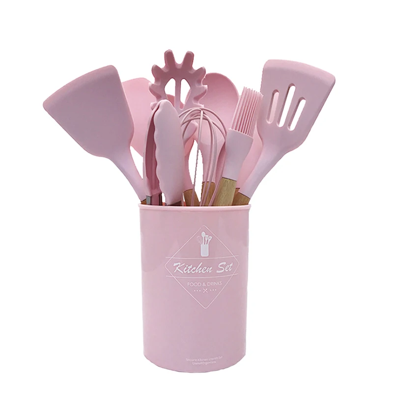 9 oder 12 stücke Rosa Kochen Werkzeuge Set Premium Silikon Küche Kochen Utensilien Set mit Lagerung