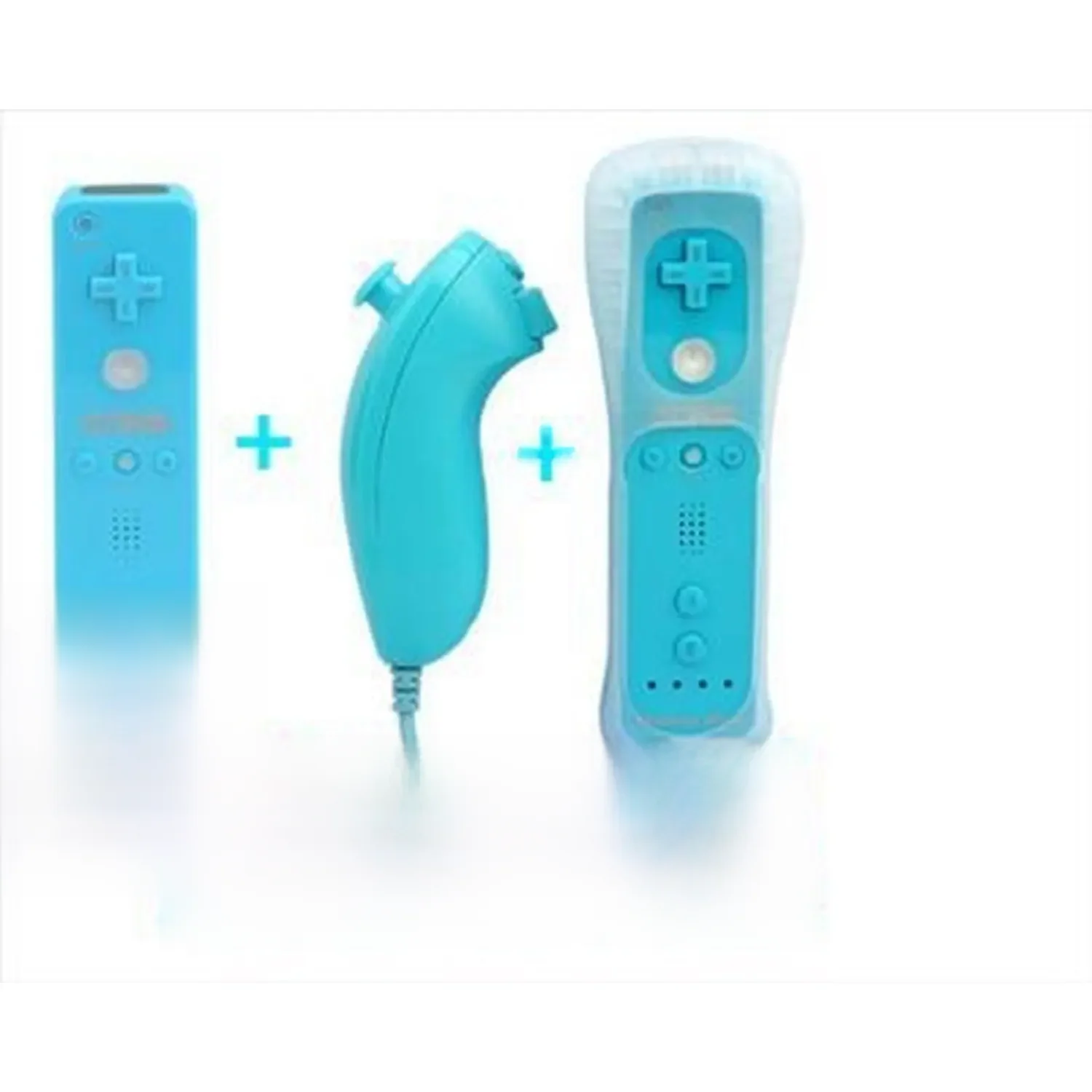 Wii Remote control Pack with built-in Wiimotionplus + Nunchuck Compatible Wii Blue