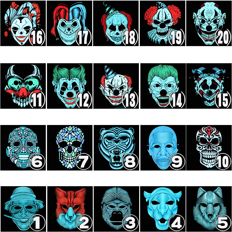 Halloween Maske LED Licht Up Party Masken Festival Cosplay Kostüm Liefert Zucker Schädel Mascara