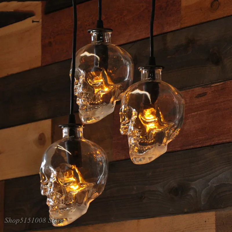 Retro Schädel Klar Glas Anhänger Esszimmer Bar Glas flasche Anhänger Lampe Dämon Geist Skeleton für