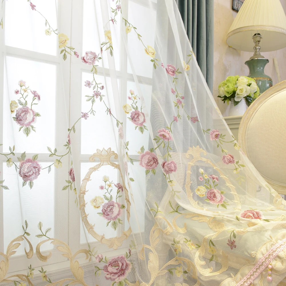 Französisch Luxus Samt Tuch Vorhänge Für Schlafzimmer Blume Stickerei Tüll Für Wohnzimmer Valance