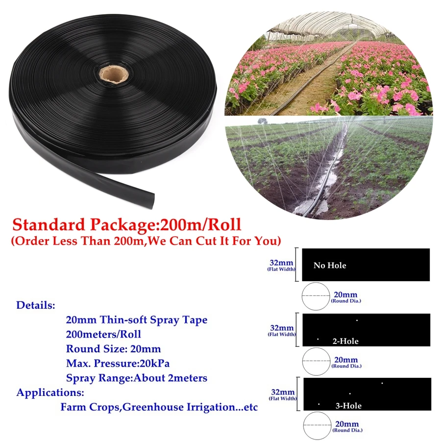 5 ~ 200m 3/4 "Φ20mm Dünne-weiche Spray Band Bauernhof Kulturen Micro Bewässerung Schlauch Spray