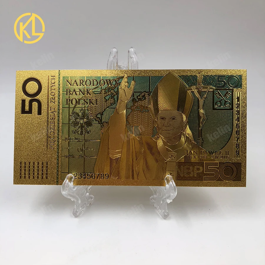 Heißer Verkauf 1pc Nizza Qualität Polen Banknoten Bunte 50 Bill PLN Gold Banknoten in 24k Gold