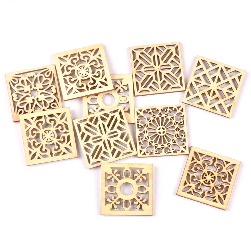 10PCS Mix blume Muster Holz Platz Kunst Handwerk DIY Dekoration Geburtstag Hochzeit Display Dekor
