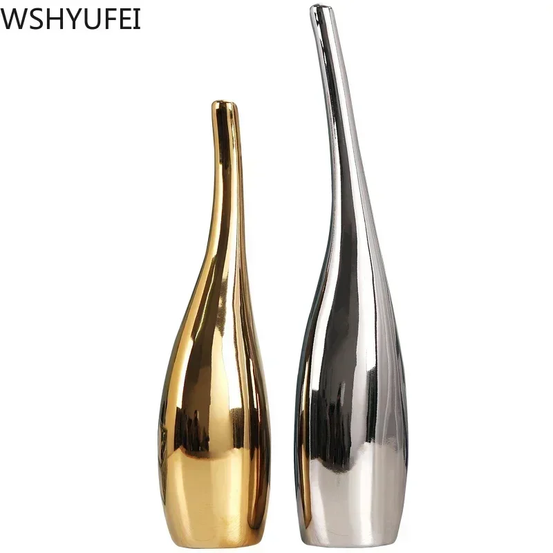 Nordic Vergoldung Keramikvasen Modell Zimmer Home Decor Einrichtung Goldene Dekoration Jardiniere