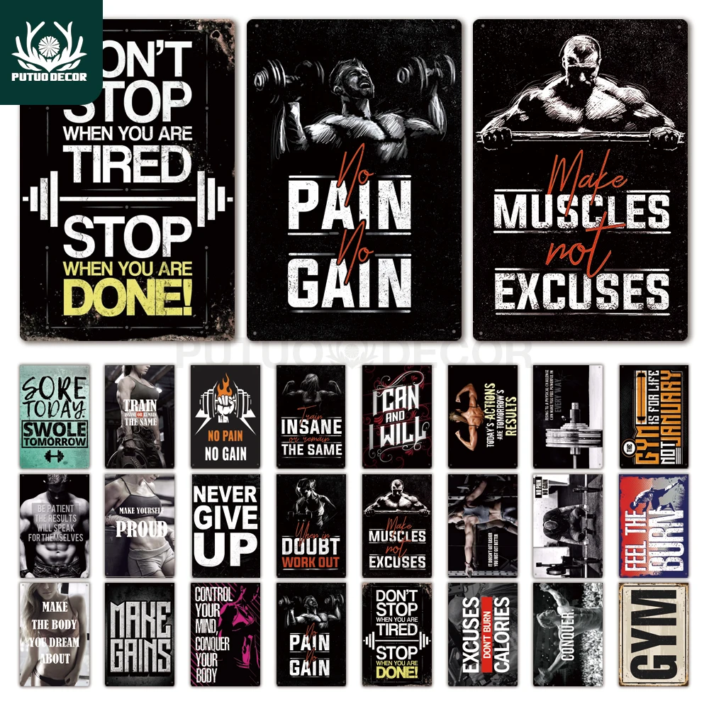 Putuo Dekor Fitness studio Zinn Zeichen Plakette Metallplatte arbeiten Wand kunst Poster für Mann
