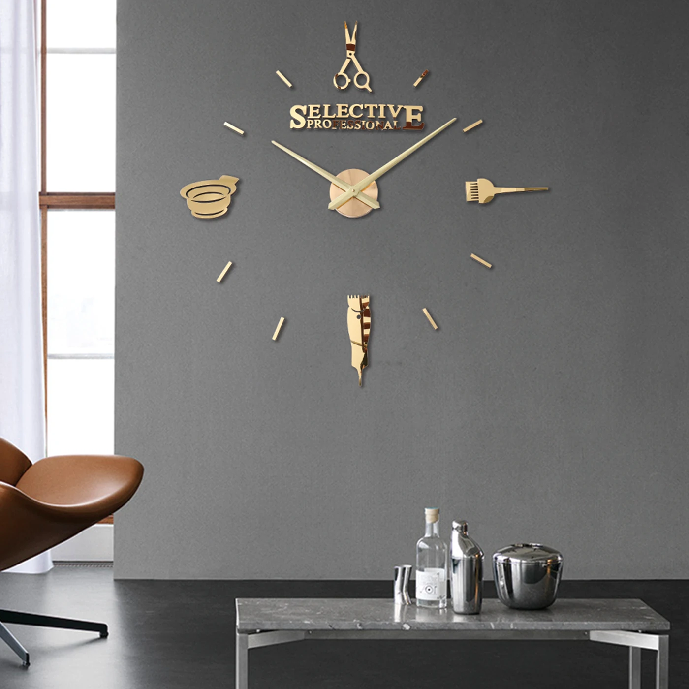 Barber Pole Scheren Schönheit Salon DIY Wand Kunst Riesigen Wanduhr Große Nadel Rahmenlose Barbe
