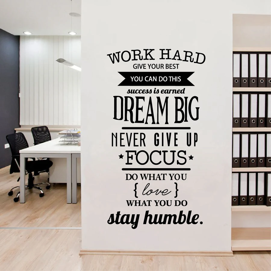 Großer Wandaufkleber mit motivierenden Zitaten für das Büro, „Never Give Up Work“, harte