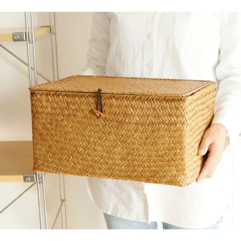 Handgemachte Seegras Woven Lagerung Box Algen Lagerung Finishing Korb mit Deckel Diverse Bad