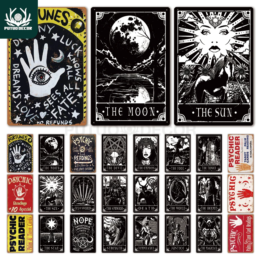 Putuo Dekor Tarot Retro Zinn Zeichen Plakette Metall Vintage psychische Wand kunst Poster für
