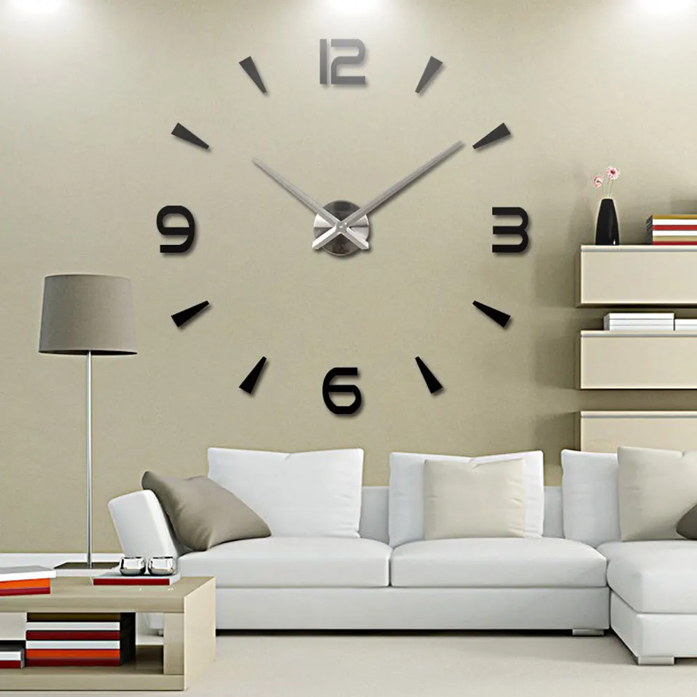 3D DIY große Wanduhr modernes Design stille übergroße Digitaluhr für Wohnzimmer Acryl spiegel Wanda