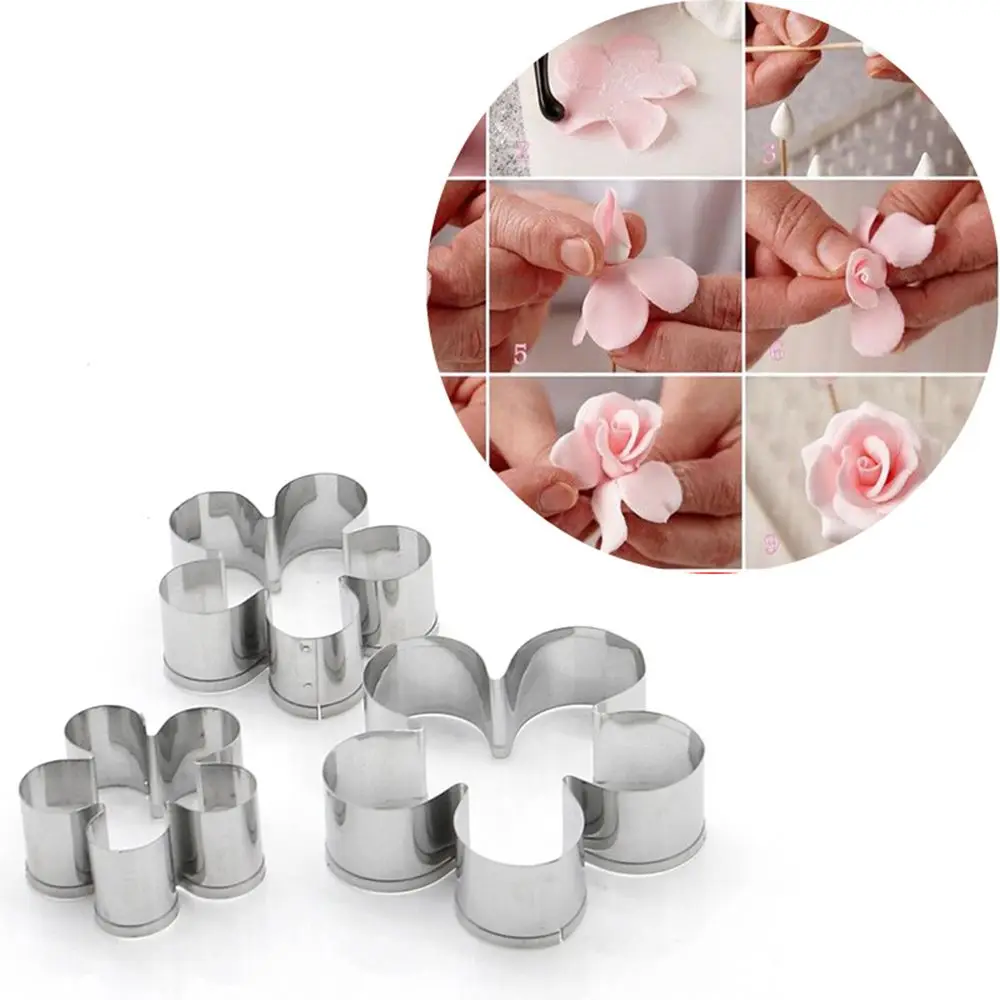 3 Teile/satz Edelstahl Rose Blume Blütenblatt Fondant Form Zucker Handwerk Kuchen Cookies Embosser