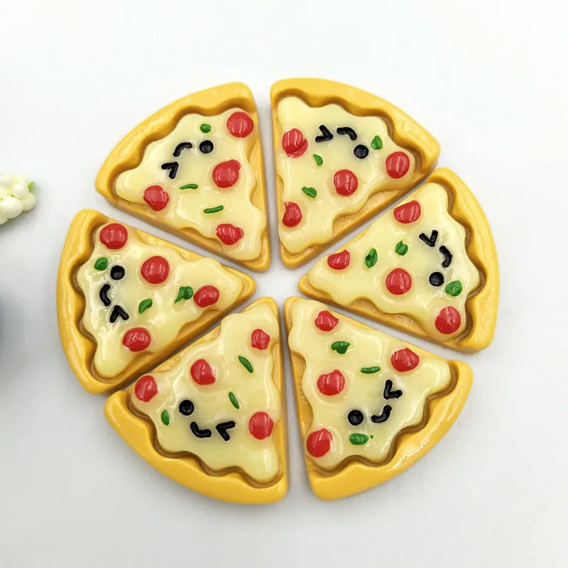 10PCS Harz Hand-farbe Mini Pizza kleine ornamente Flatback Stein Kind Sammelalbum Tasten Handwerk