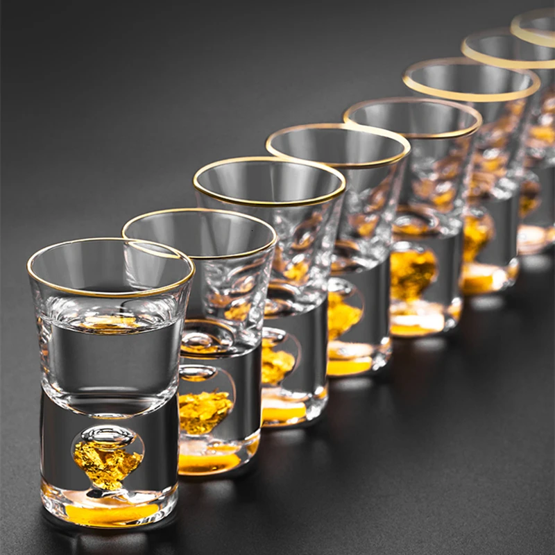 24K Goldfolie Kristall Schnaps Geistern Schuss Glas Bar Hohe Grade Goldene Willen Wodka Kleine