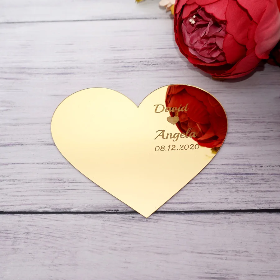 Benutzerdefinierte Herz Form Name Spiegel Platte Personalisierte Hochzeit Tablett Acryl Party Decor