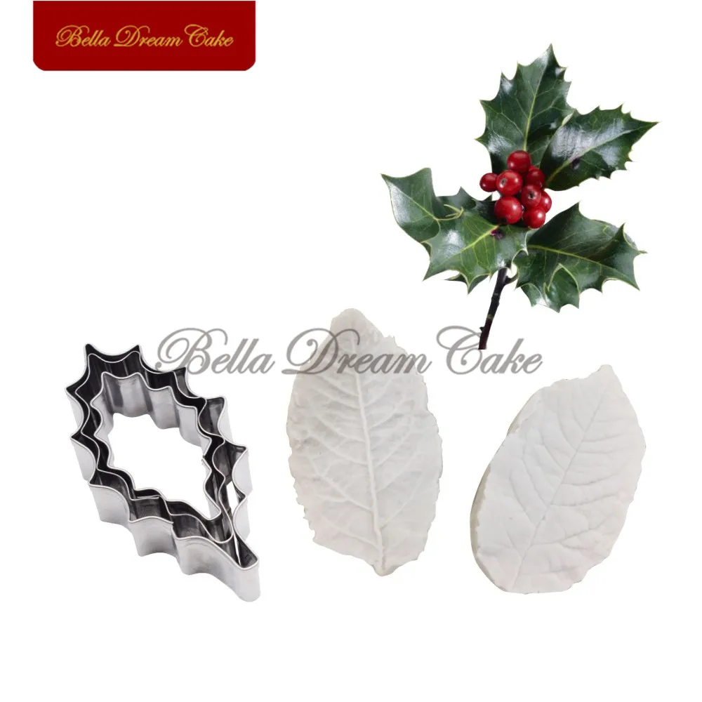 5 teile/satz Holly Blatt Veiner Silikon Formen Edelstahl Cutter Mould Blütenblatt Fondant Kuchen