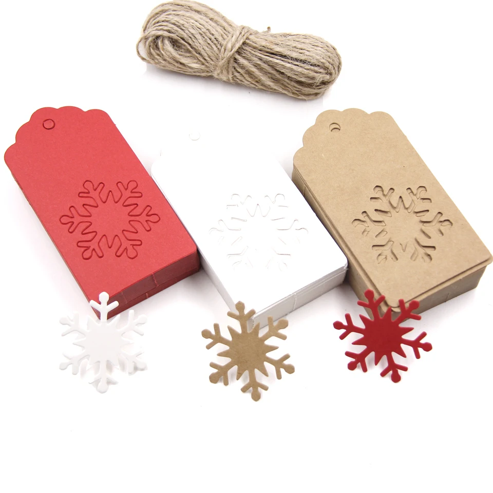 50PCS Weiß & Rot Kraft Papier Tags Handgemachte/Danke DIY Handwerk Etiketten Für Weihnachten