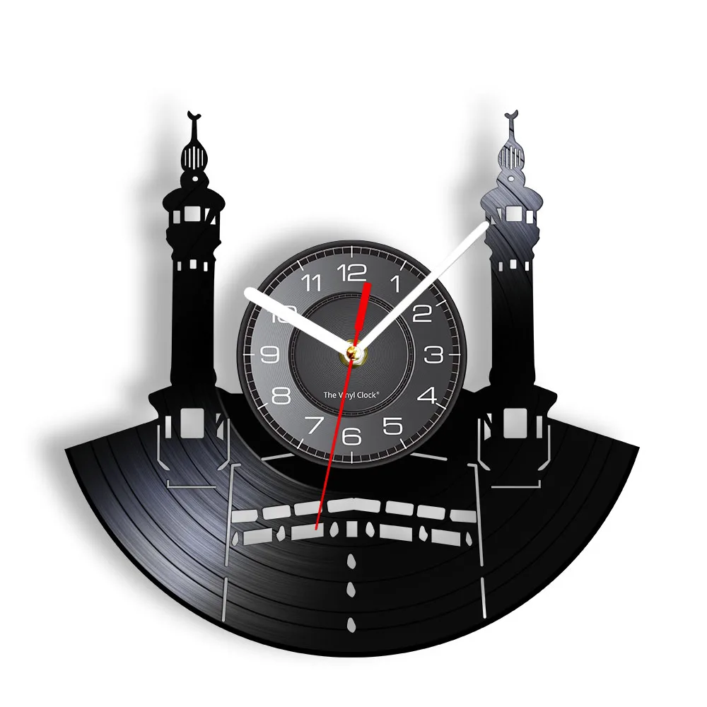 Berühmte Stadt Mekka Wand Zeichen Vinyl Record Wanduhr Islamischen Vintage Wanduhr Kaba Muslimischen