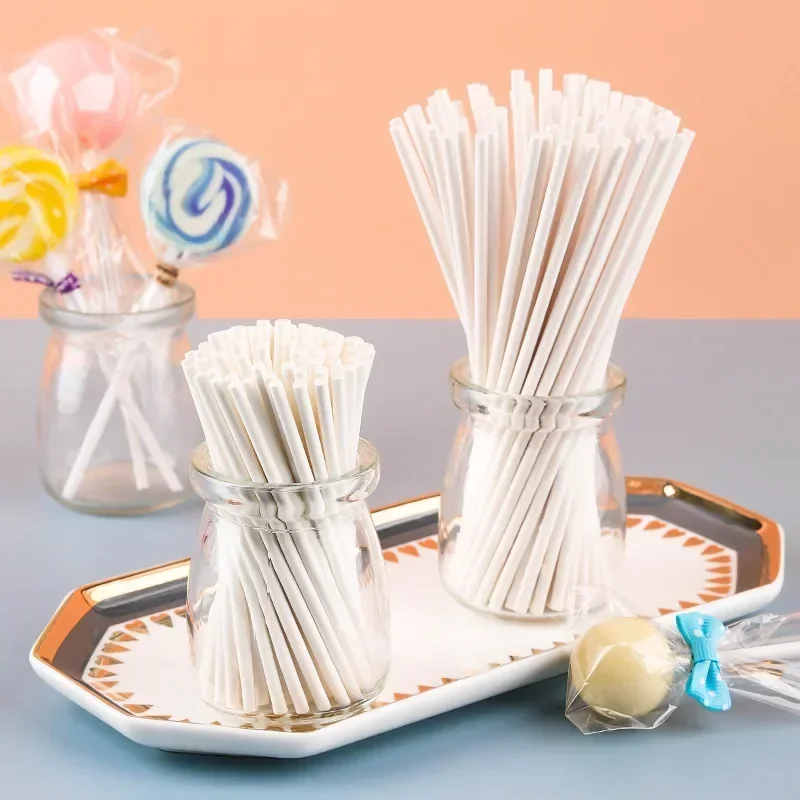 100 Stück Lollipop Stick 8/10/15/20 cm Lebensmittelqualität Kunststoff Papier Kuchen Pop Sucker
