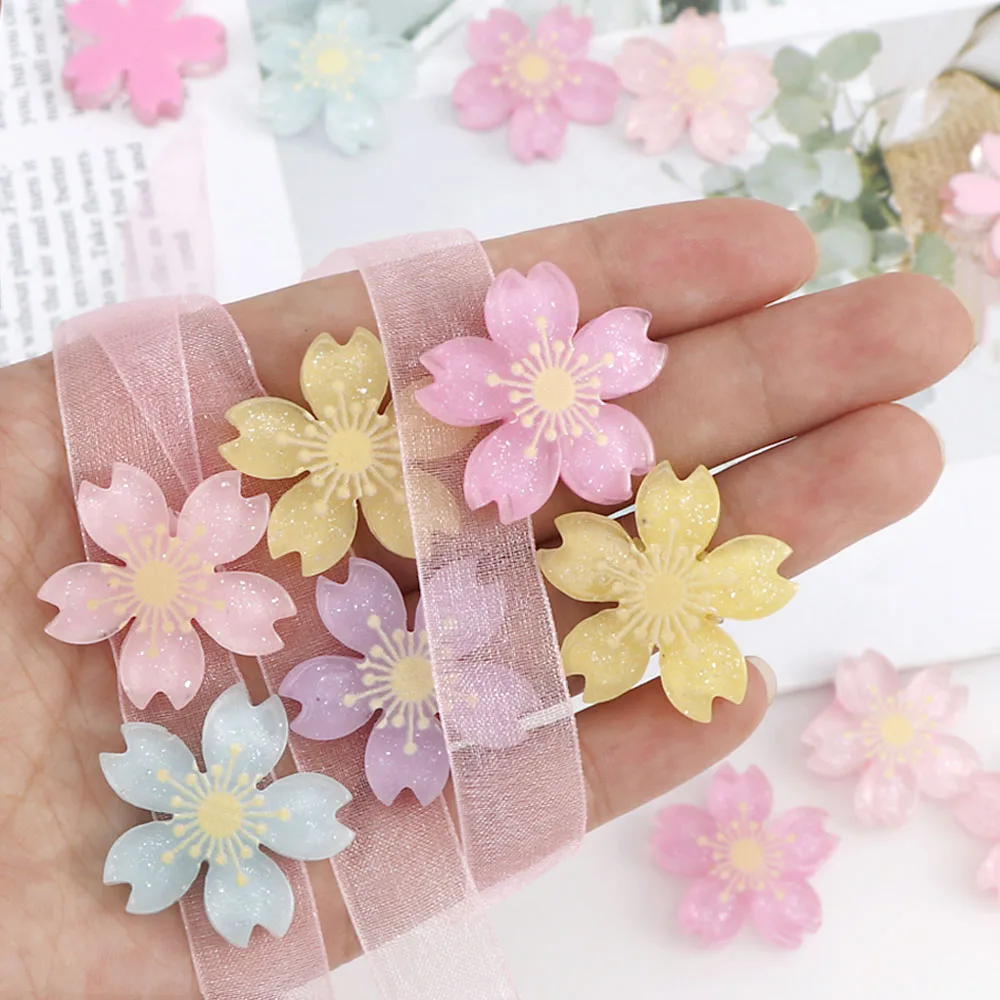 20Pcs Schöne DIY Mix Farbe Kirschblüten Harz Flatback Verschönerung Zubehör Scrapbooking Handwerk