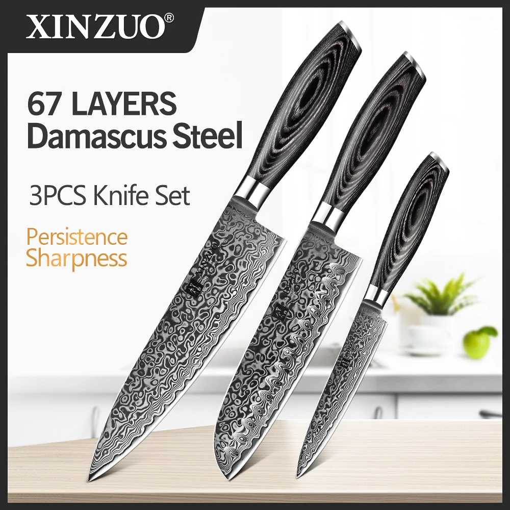 Xinzuo 3pcs Küchenmesser Set 67 Schichten High Carbon Damaskus Edelstahl 8 7 5 Chef Santoku Utility