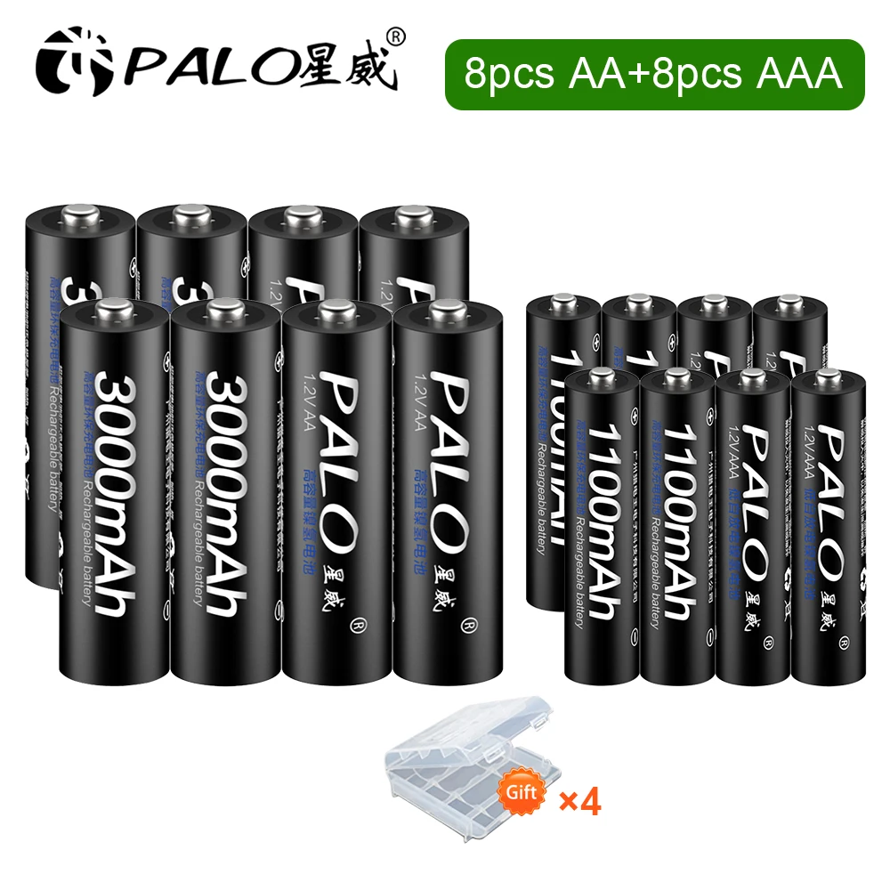 PALO 1,2 V AA AAA Akku 1100mAh 1,2 V AAA Nimh-akku + 3000mAh AA Zelle 1,2 V Ni-Mh AA 2A Batterien