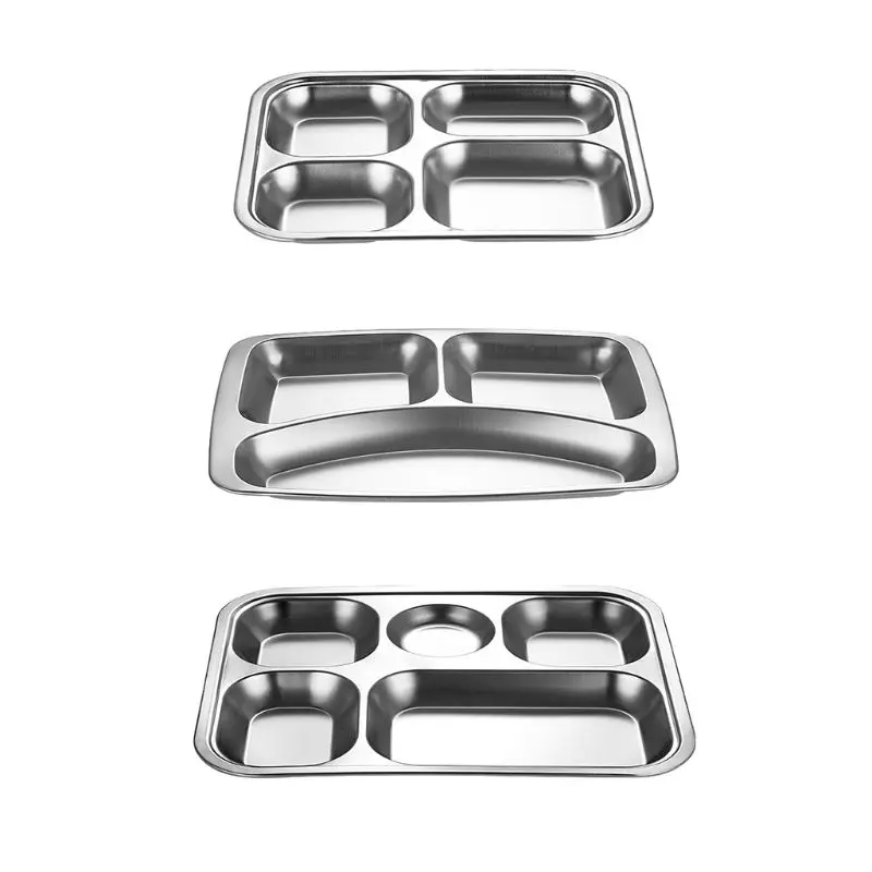 Edelstahl Unterteilt Abendessen Tablett Mittagessen Container Lebensmittel Platte für Schule Kantine