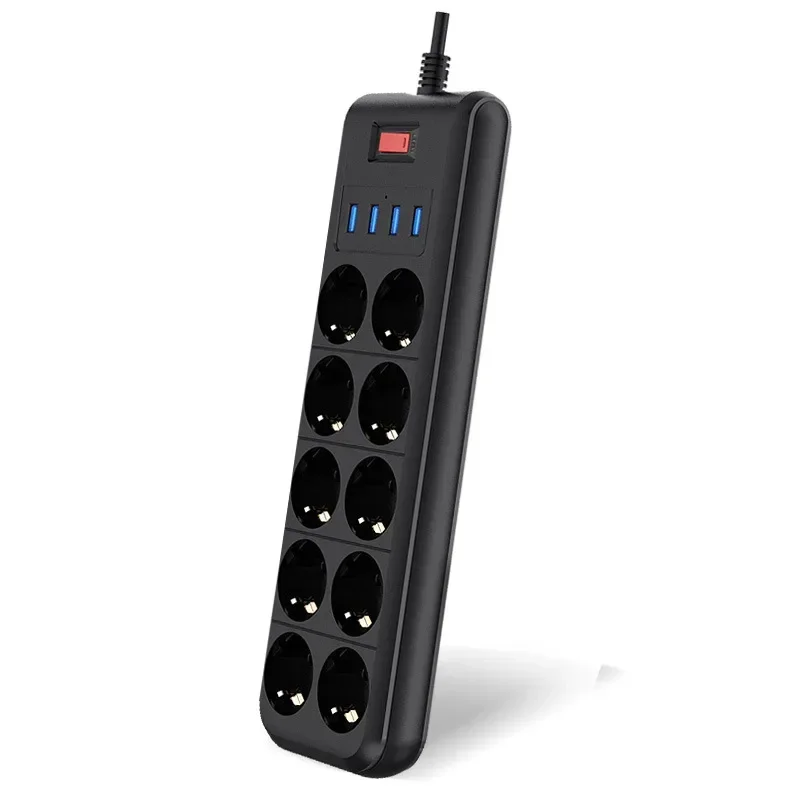 Melery Power Streifen 10 Weg AC Outlet EU Steckdose USB Lade Port 2m Verlängerung Kabel Computer TV
