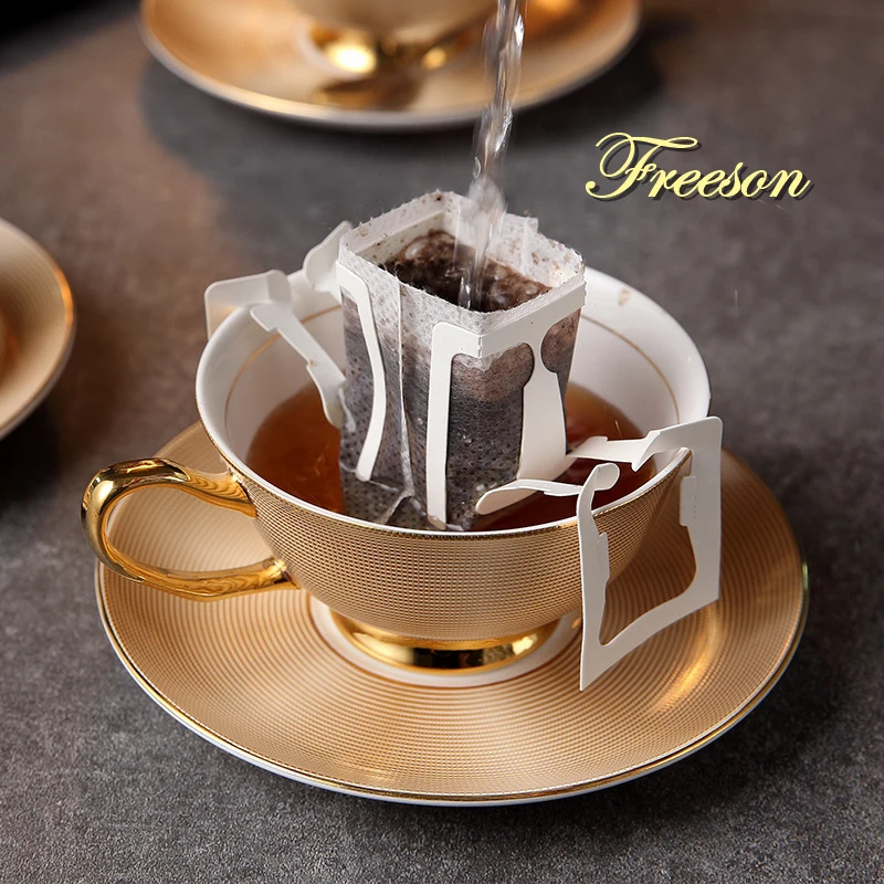Luxus Gold Bone China Tee Tasse Untertasse Löffel Set 200ml Edle Keramik Kaffee Tasse Erweiterte