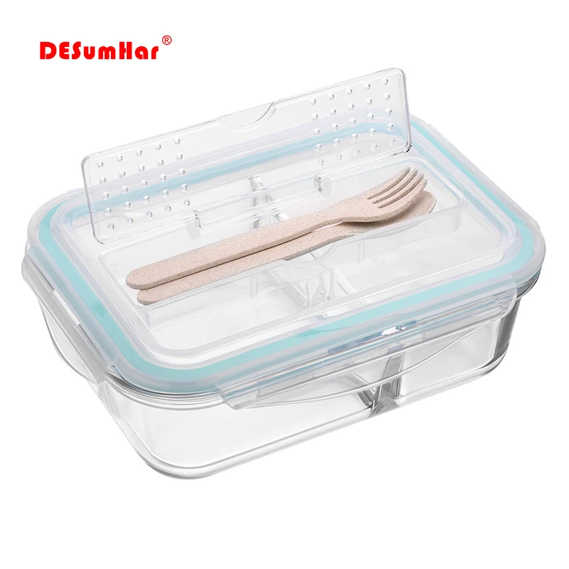 Brotdose aus Glas im koreanischen Stil mit Fächern für Kinder, Mikrowelle Bento Box, Aufbewahrung