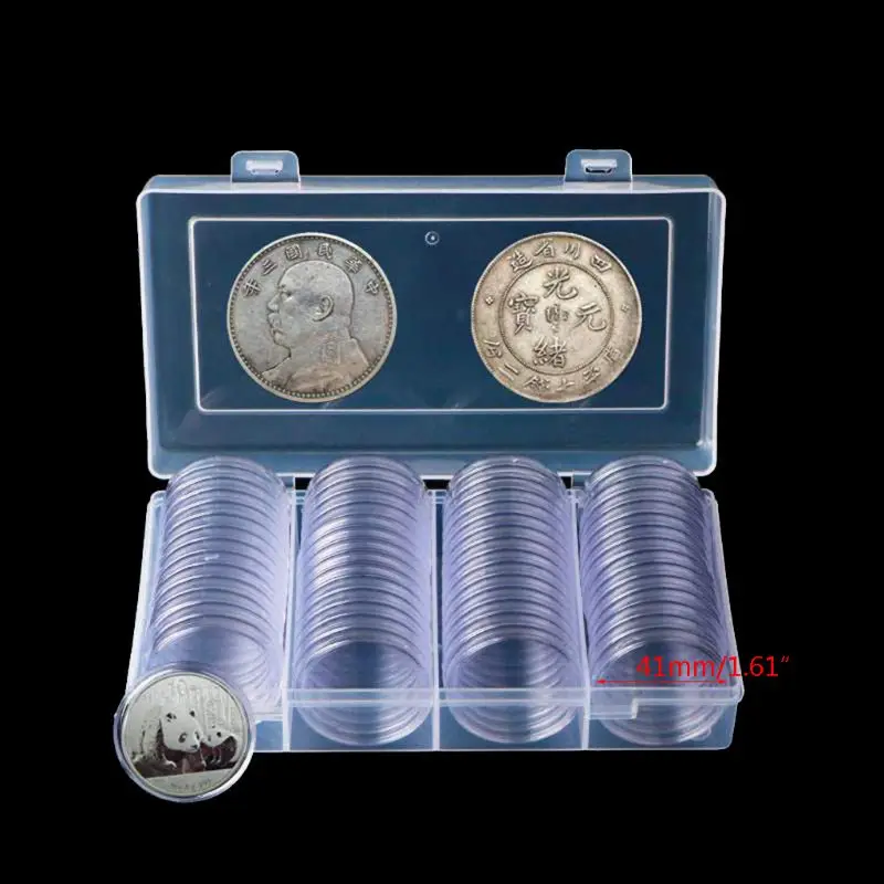 60Pcs Klar Runde 41mm Direkt Fit Münze Kapseln Halter Display Sammlung Fall Mit Lagerung Box Für 1
