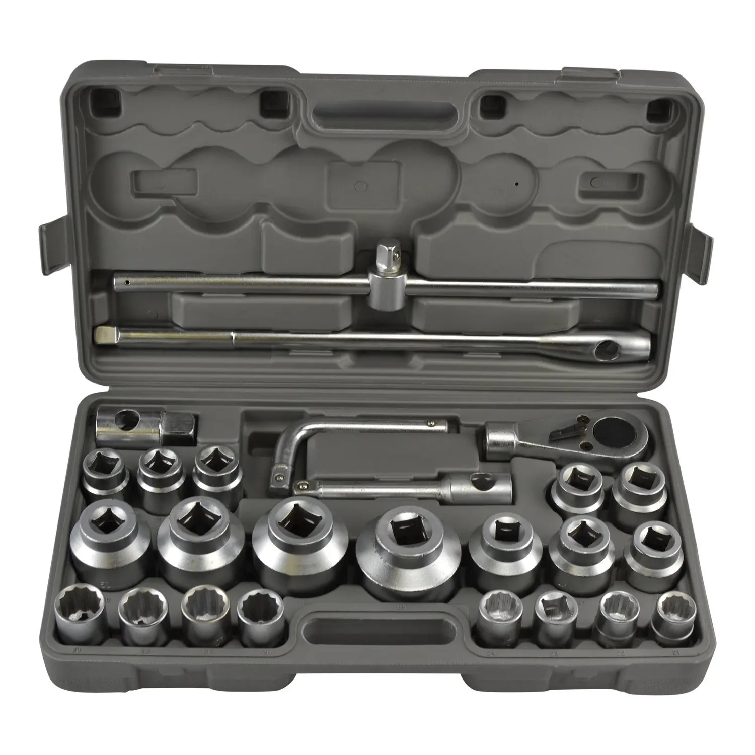 26-delige professionele 3/4 gereedschapsset voor vrachtwagens en tractoren - extra grote slagdoppen (21 mm - 65 mm) met koffer, 