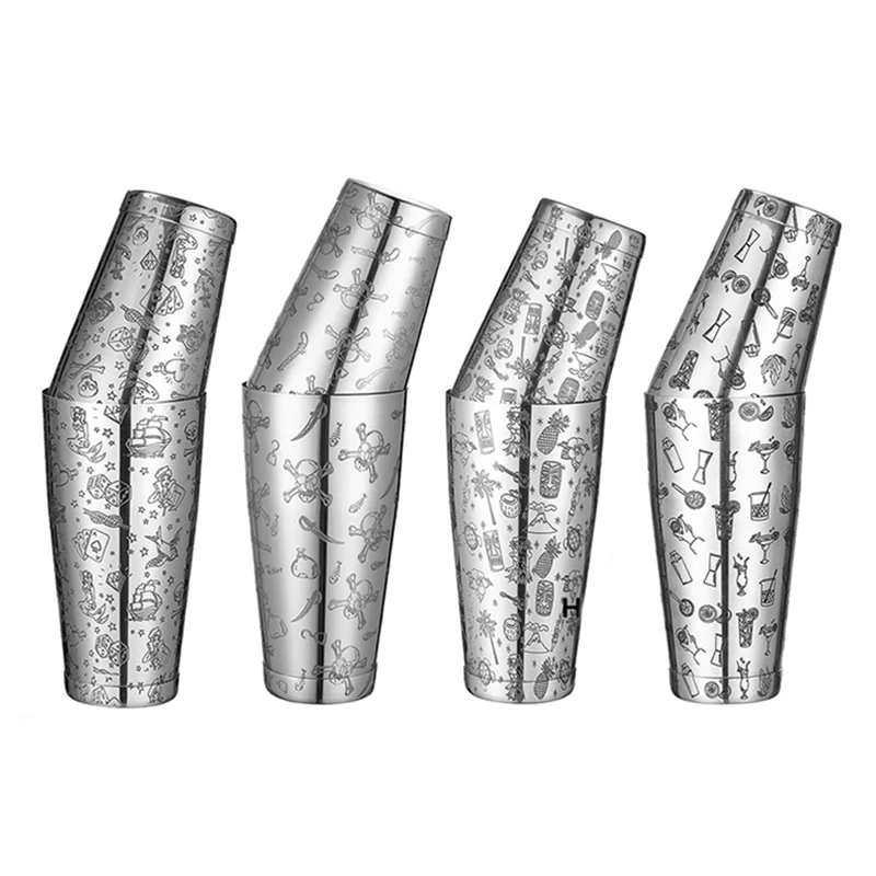 Boston Cocktail Shaker mit geätztem Muster Bar Cocktail Shaker Blechset-800ml & 500ml