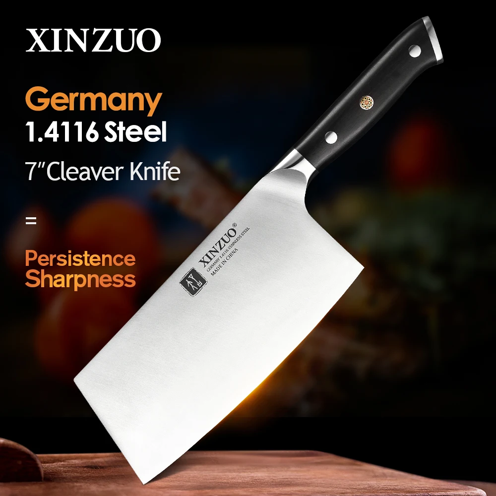 XINZUO 7'' Zoll Hackmesser Fleisch Messer Deutsch 1,4116 Edelstahl mit Ebenholz Griff Küche Chef