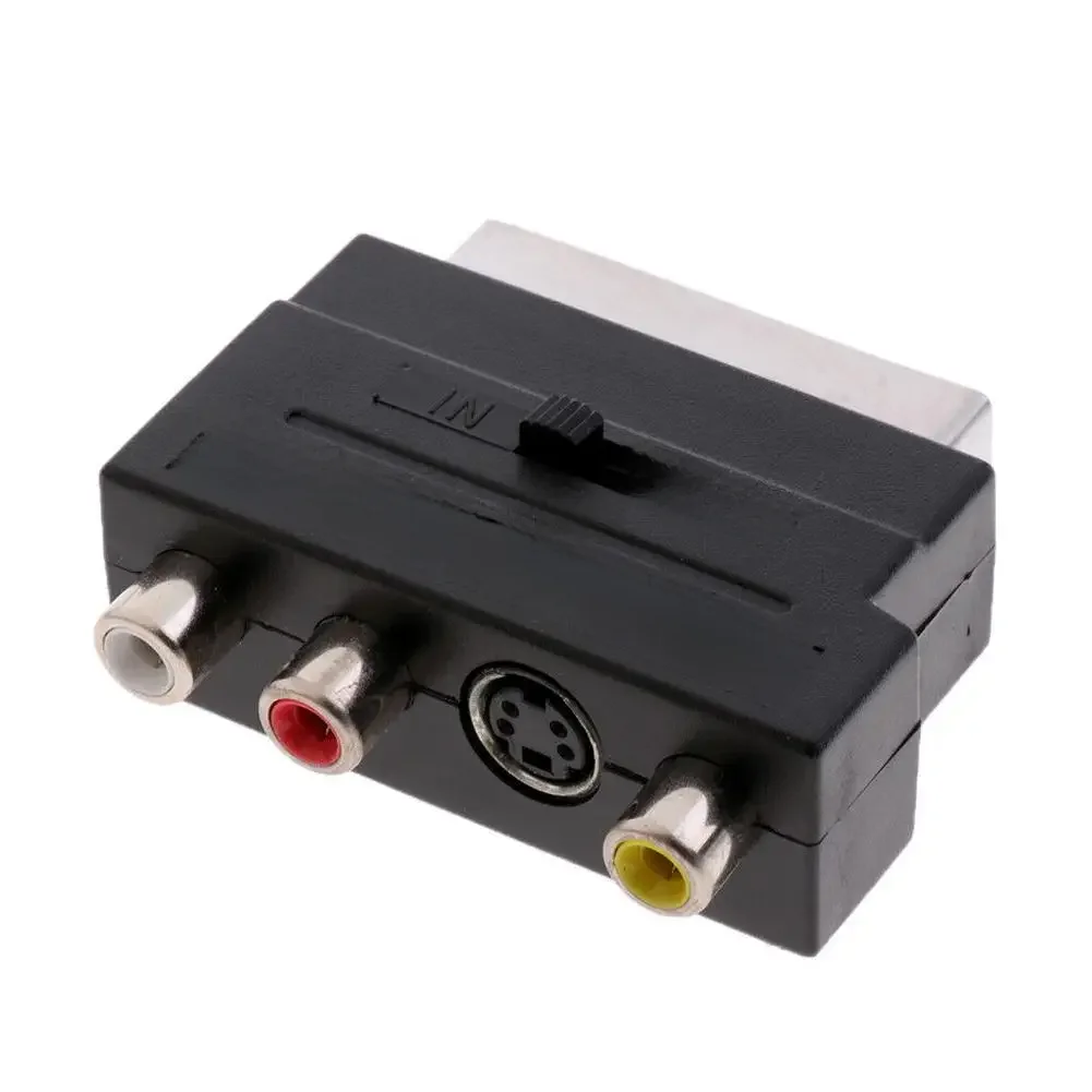 21Pin Scart Adapter AV Block zu 3 RCA Phono Verbund S-Video mit in/out Schalter Scart Adapter AV