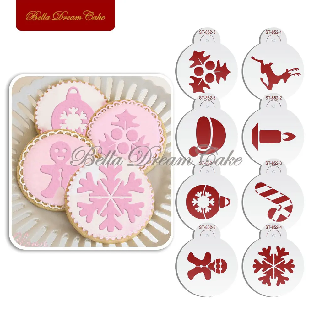 8 Stück Frohe Weihnachten Geschenk Socken Design Kekse Schablone Kaffee Vorlage Schablonen Fondant