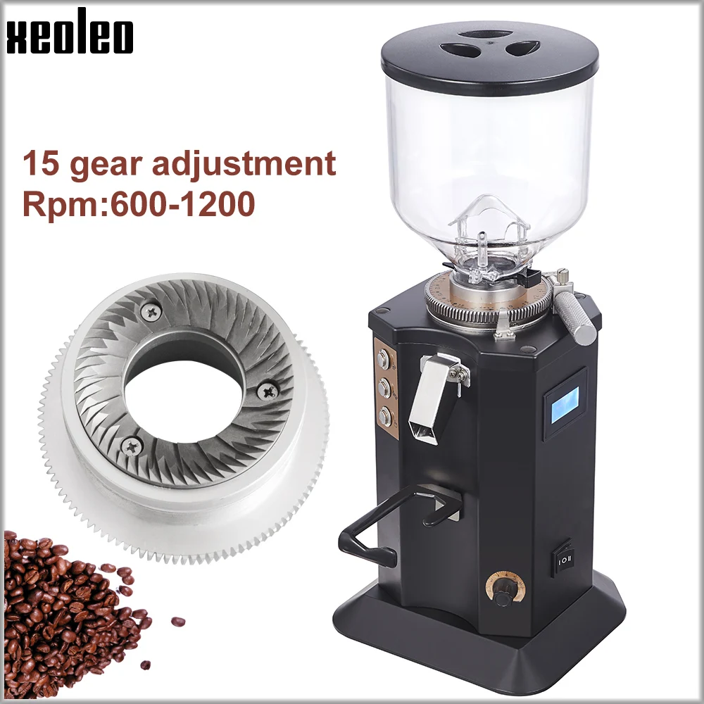 Xeoleo moedor de café elétrico automático, máquina de moagem de café 74mm, rebarba plana, 15 passos