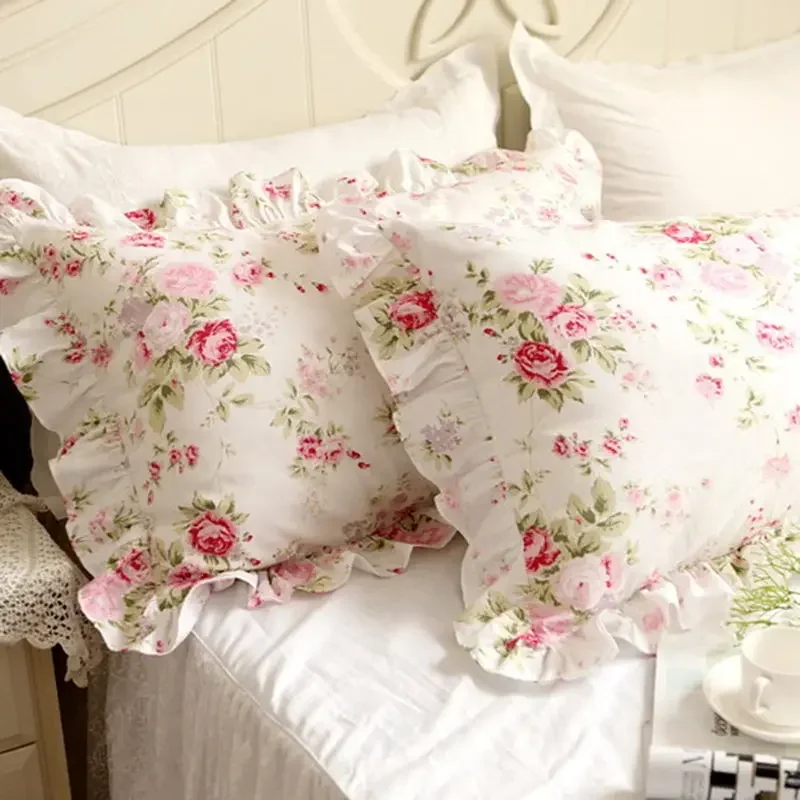 1 Stück pastorale Rose Kissen bezug elegante Rüschen Kissen bezug Baumwolle dekorative Kissen bezüge