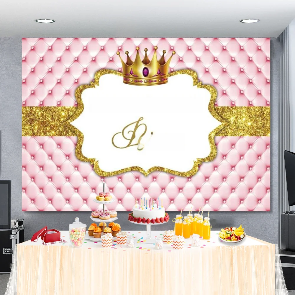 Laeacco Rosa Prinzessin Kulissen Gold Crown Kopfteil Sofa Glücklich Geburtstag Party Poster Portrait