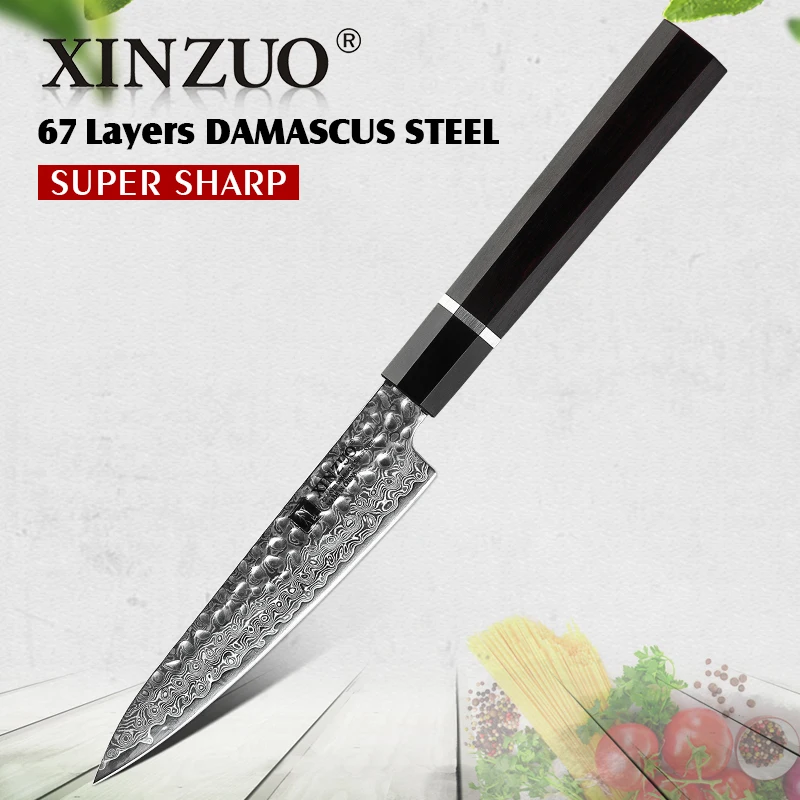 XINZUO 5 "Utility Küche Messer Hohe Carbon Damaskus Edelstahl Obst Schäl Schneiden Messer Ebenholz +