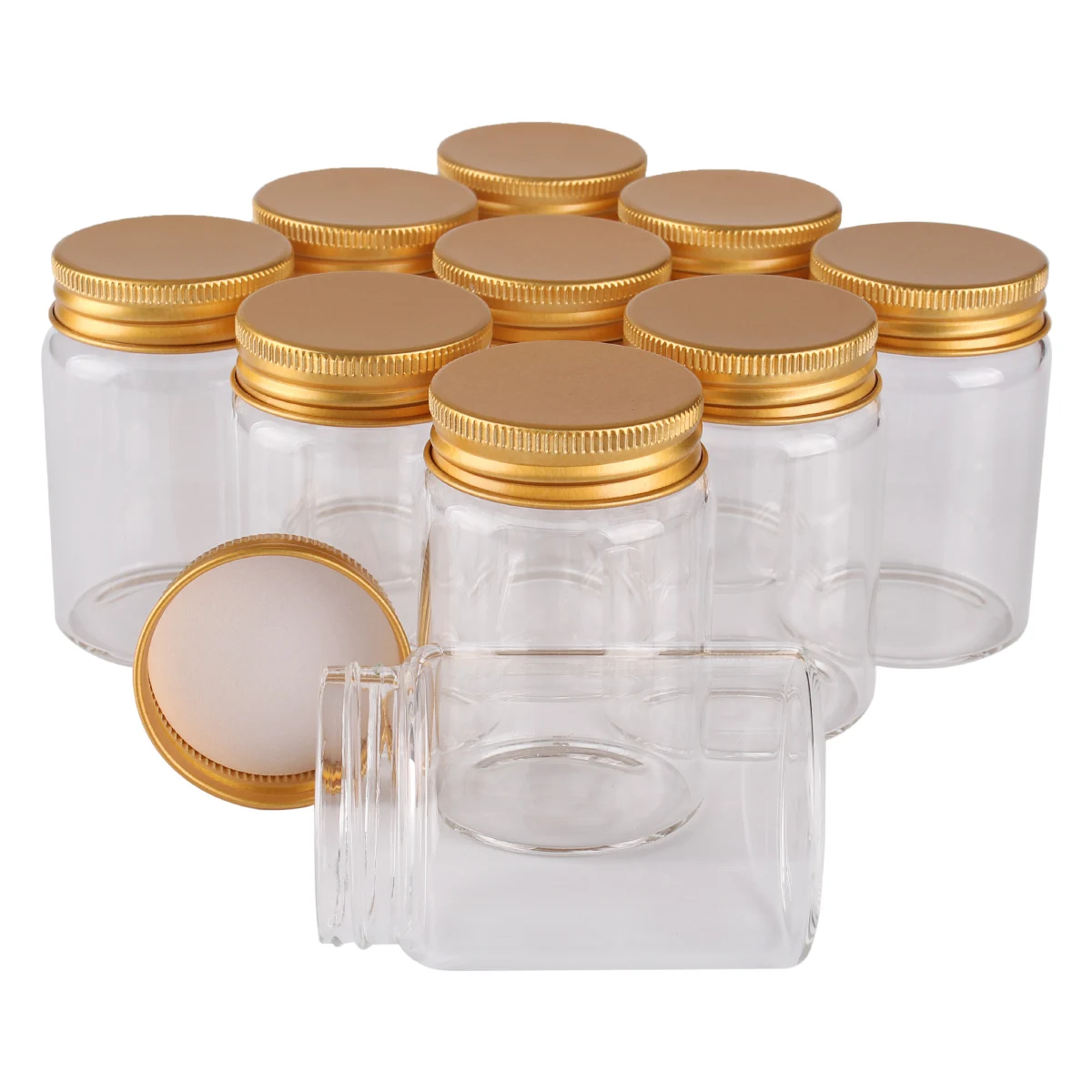 12 stück 80ml 47*70*34mm Glas Flaschen mit Goldenen Aluminium Kappen Spice Flaschen Pille Container