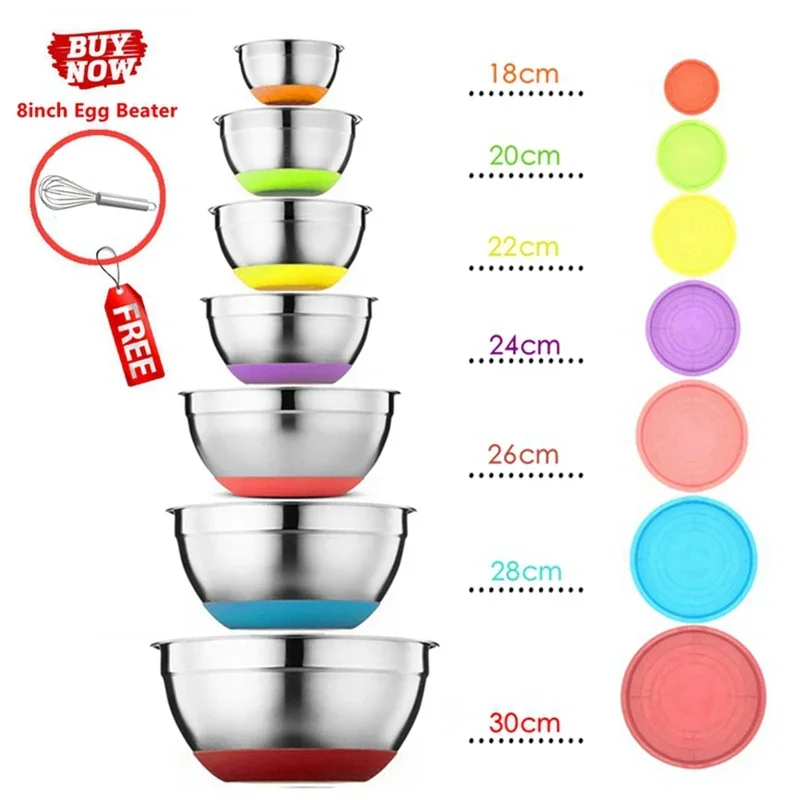 Mischen Schüssel Mit Luftdichten Deckel Edelstahl Salat Schalen Set mit Nicht-slip Silikon Bottom