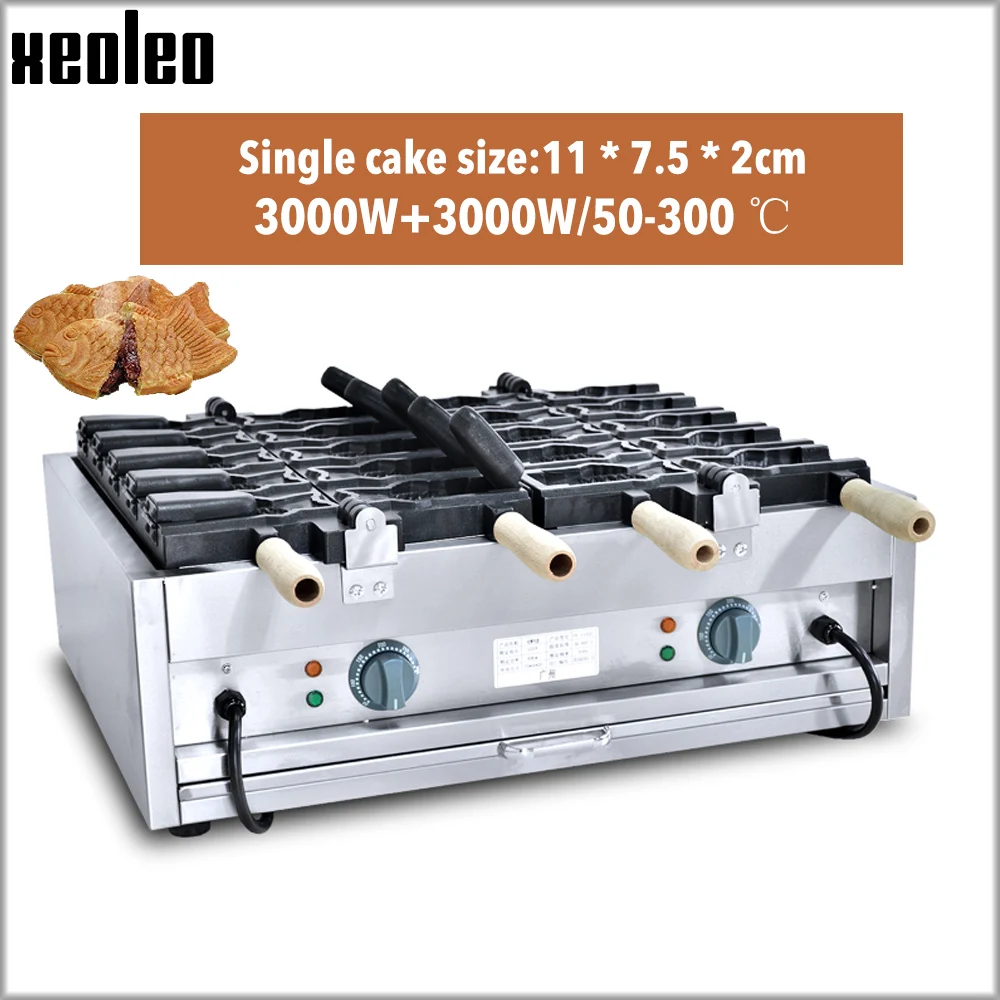 Xeoleo máquina de sorvete taiyaki 10pcs peixe waffle fabricante de bolo em forma de peixe controle