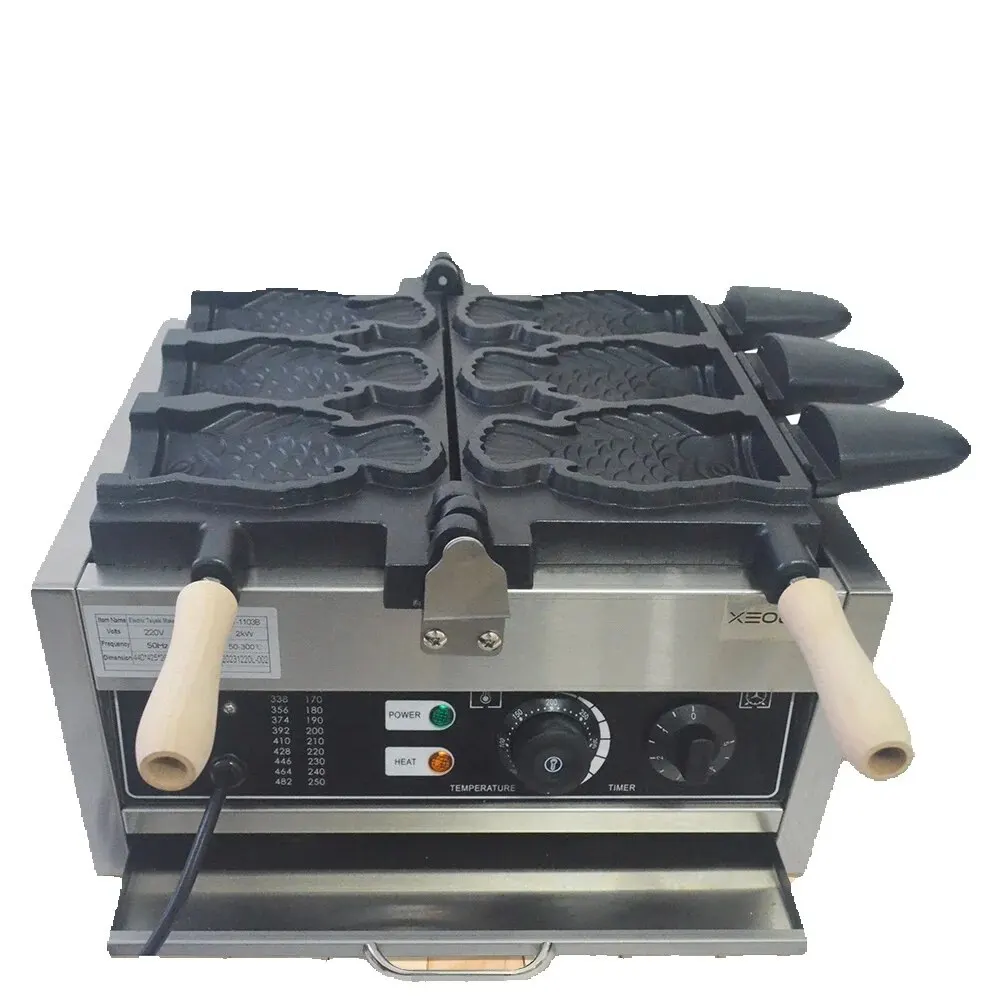 XEOLEO Eiscreme-Taiyaki-Maschine, elektrisches Waffeleisen, offener Mund, Fischform, Kuchenmaschine, 3 Stück, Antihaft-Pfanne, S